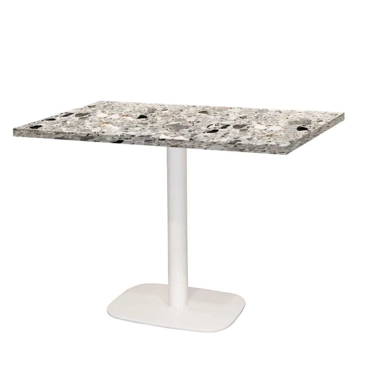 RestooTab Tavolo Round rettangolare base bianco - laminato pietra; 120x70x75 cm (LxLxH); Piano tavolo grigio/terazzo, struttura bianco; rettangolare