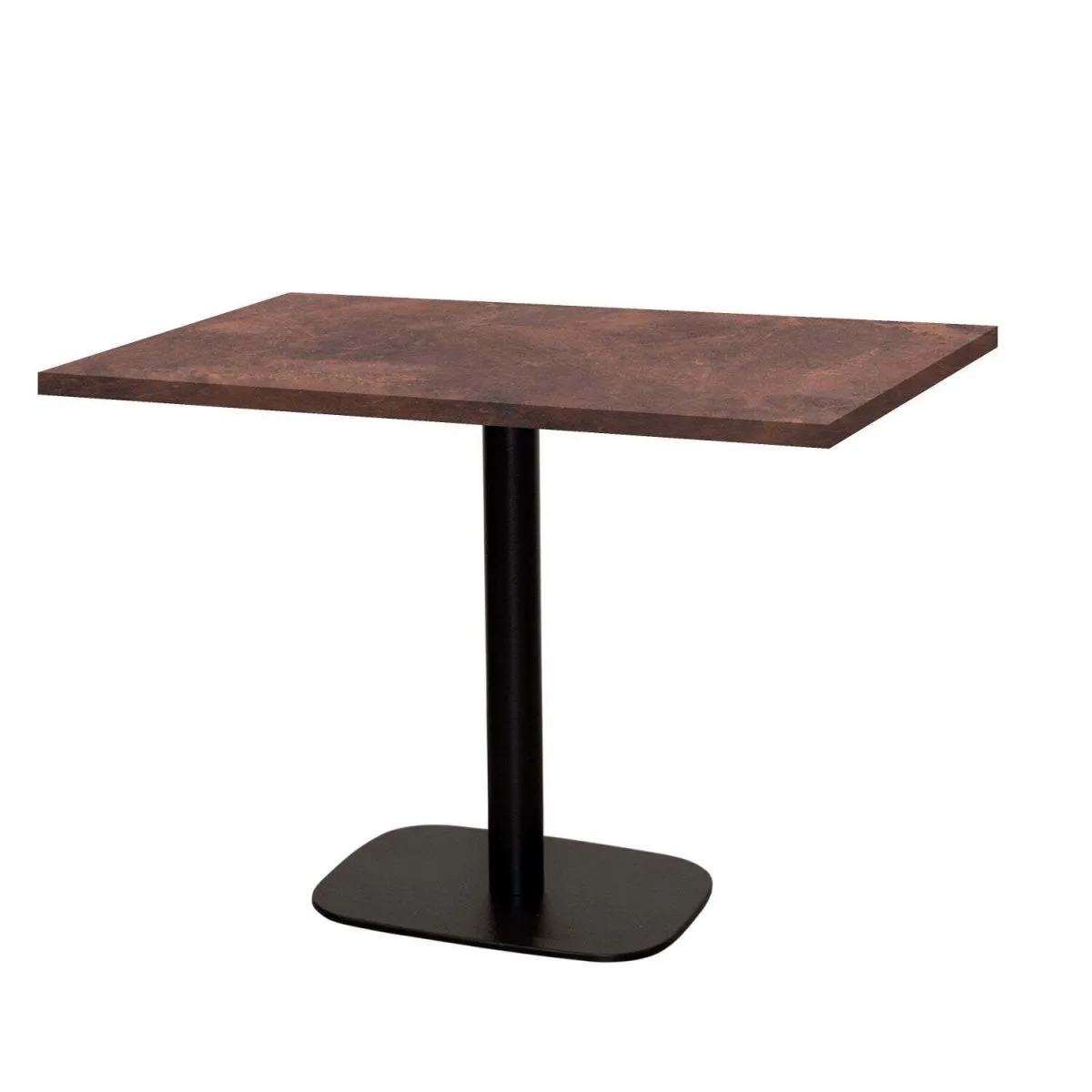 RestooTab Tavolo Round rettangolare - laminato pietra & legno; 120x70x75 cm (LxLxH); Piano tavolo metallo arrugginito, struttura nero; rettangolare