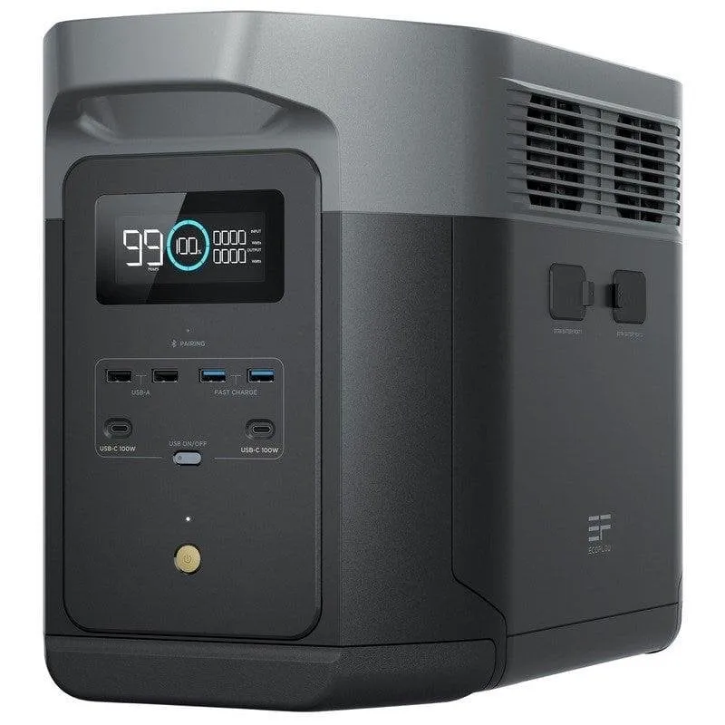 Stazione di energia EcoFlow DELTA 2 Max 2048Wh 4 porte AC 2 DC 6 USB Batteria LiFePO4 Schermo LCD Caricatore solare