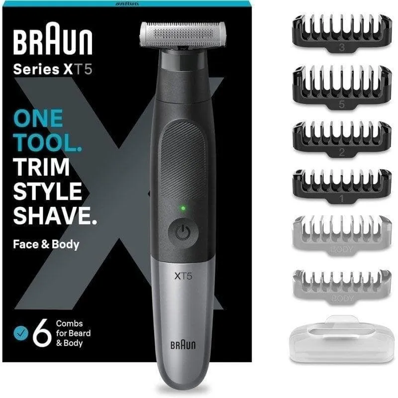 Regolabarba Multifunzione Braun XT5200 Senza Filo 45min Uso a Secco e sotto la Doccia 6 Pettini