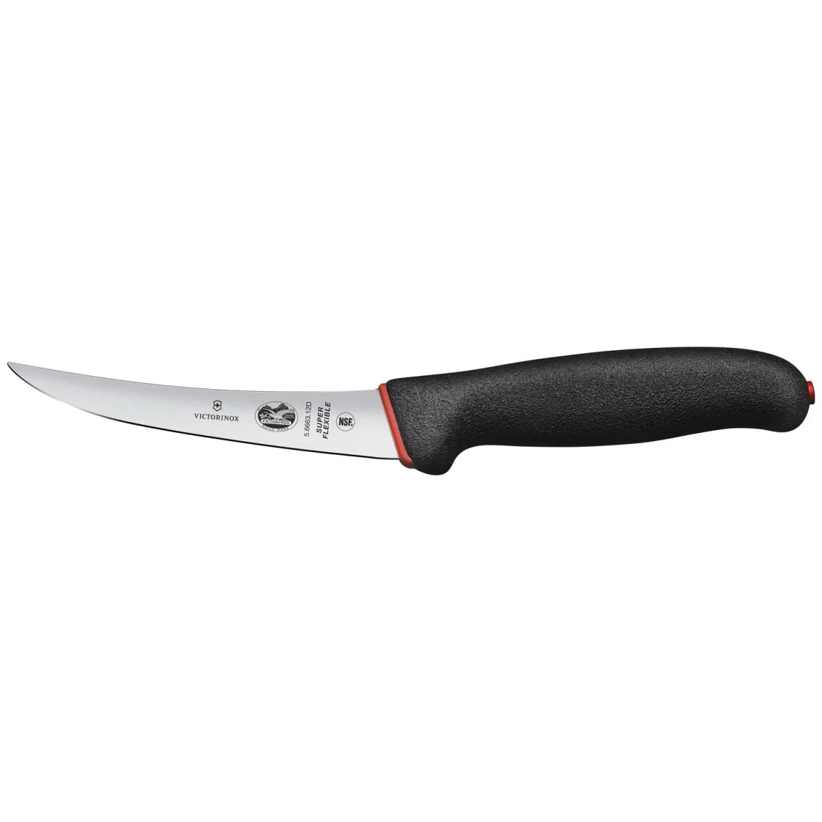 Victorinox Coltello da disosso Fibrox Dual Grip lama curva flessibile; lunghezza lama 12 cm, 27 cm (L); argento/nero/rosso