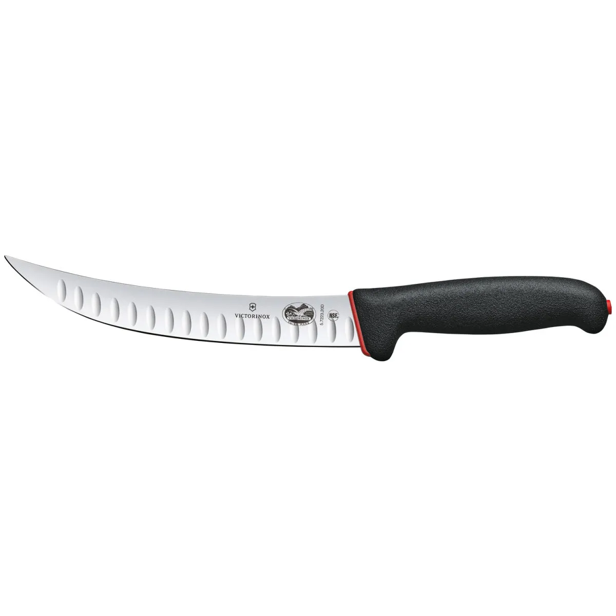 Victorinox Coltello da macellaio Fibrox Dual Grip lama alveolata curva; lunghezza lama 20 cm, 34 cm (L); argento/nero/rosso
