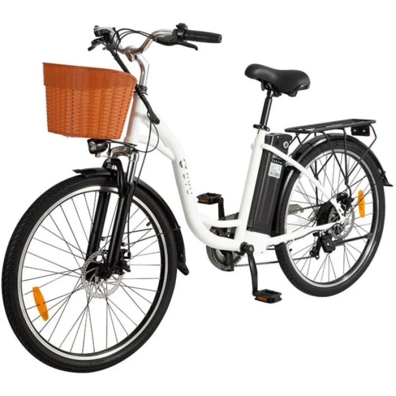 Bicicletta elettrica Dyu C6 26" Batteria 350W 36v12,5Ah Autonomia 40km con freni a disco Bianca