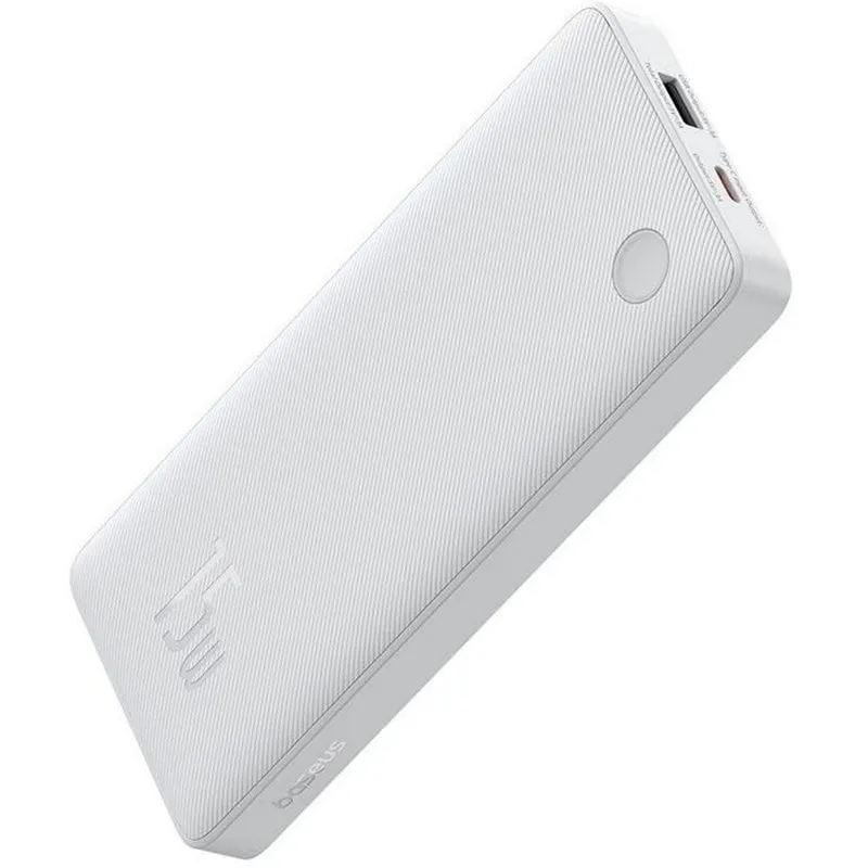 OS-Baseus Airpow Lite Power Bank 10000mAh 15W Moon White (con cavo dati Simple Series da USB a Type-C 30 cm bianco)