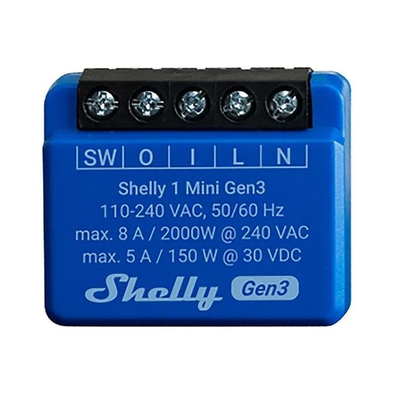 Relè Wi-Fi Shelly 1 Mini Gen3 Controllo universale, Wi-Fi e Bluetooth, Da incasso