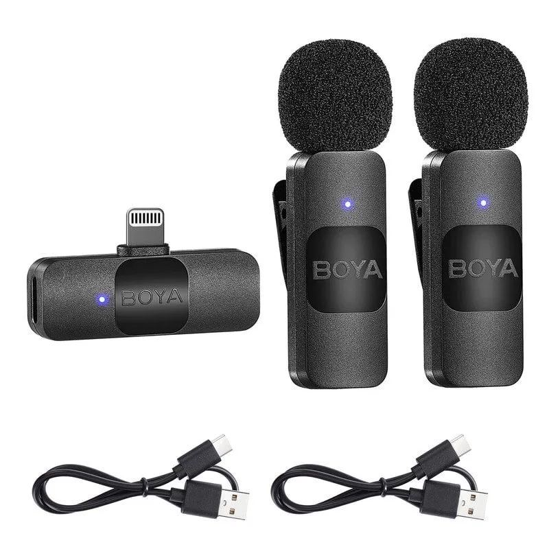 Boya BY-V2 Sistema microfonico wireless Omnidirezionale a doppia trasmissione Lightning iOS
