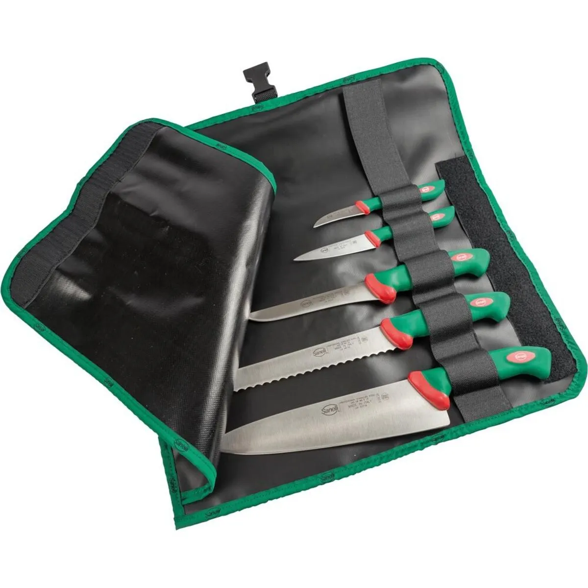 Sanelli Set di coltelli PREMANA, inclusi cinque coltelli e borsa per arrotolamento; verde
