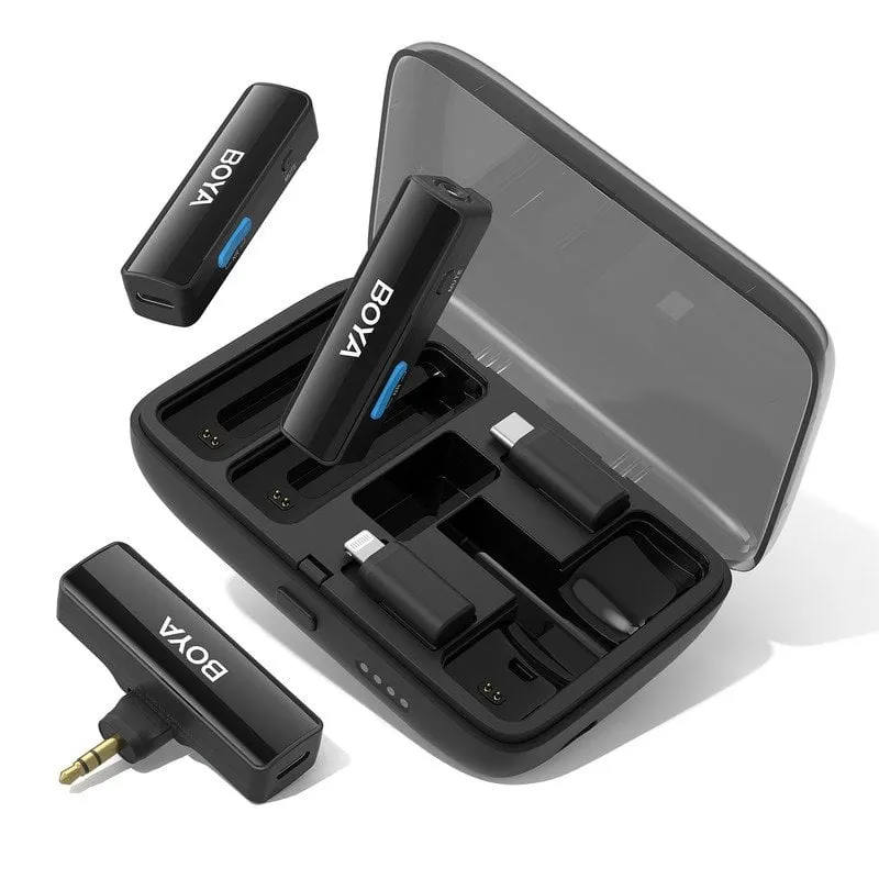 Boya BOYALINK Sistema microfonico wireless da bavero USB-C Lightning e connettore Trs da 3,5 mm nero