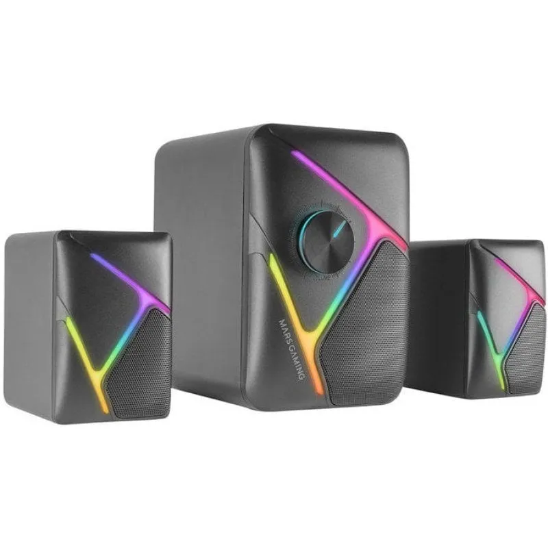 Mars Gaming Ms-h21, altoparlanti gaming RGB 2.1 e subwoofer da 35 W, driver invertiti surround 3D, nero