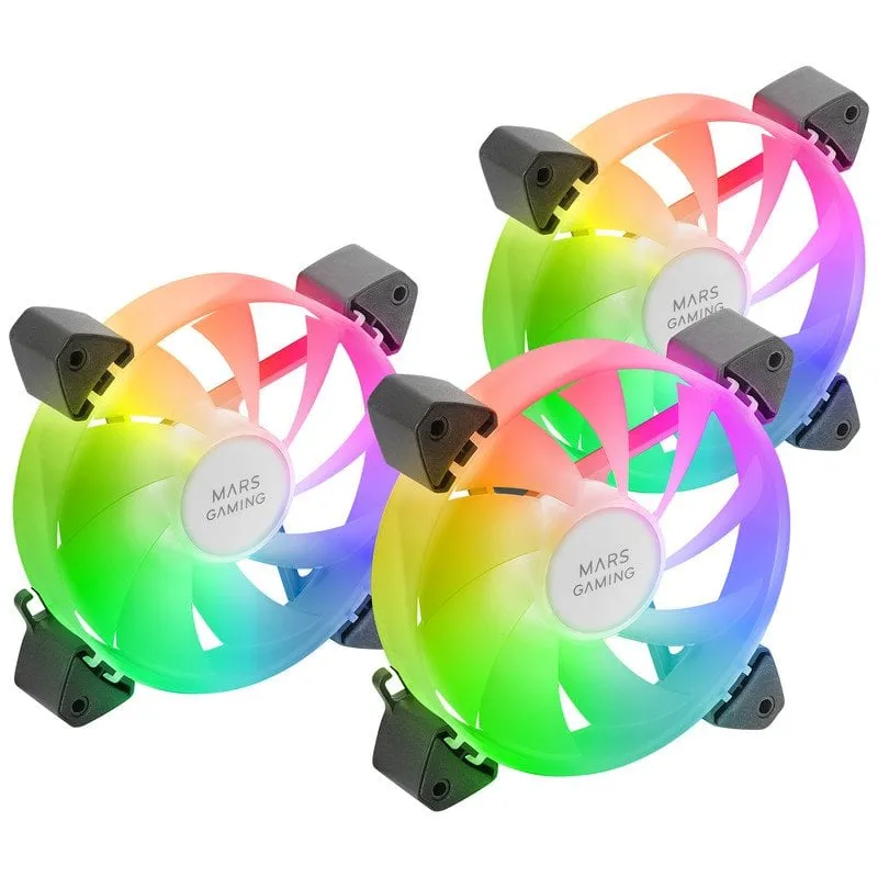 Mars Gaming MF-3A Kit 3x Ventole FDB 120mm ARGB Rainbow 360º senza Telaio Doppio Connettore Nero