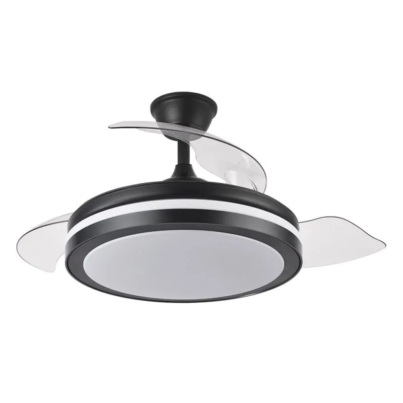 Ventilatore da Soffitto con Luce LED IluminaShop 72W 107cm Nero Motore DC 6 Velocità Pale Retrattili Telecomando