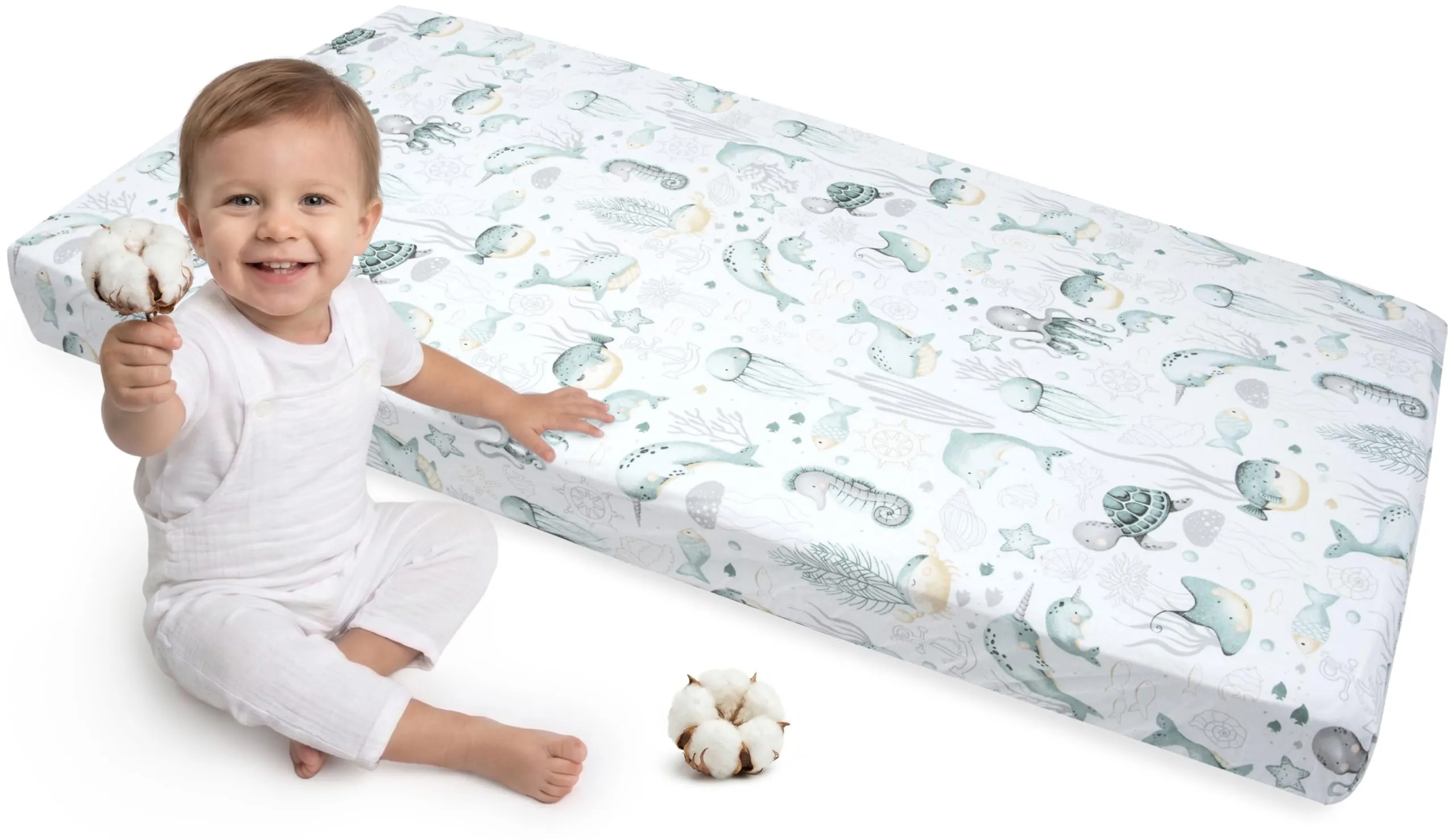 Medi Partners Lenzuola Lettino Neonato 70x140-100% Cotone Lenzuolo con Angoli Culla Coprimaterasso fitted Materassino Sheet Letto Bambino Lenzuolino (Oceano)