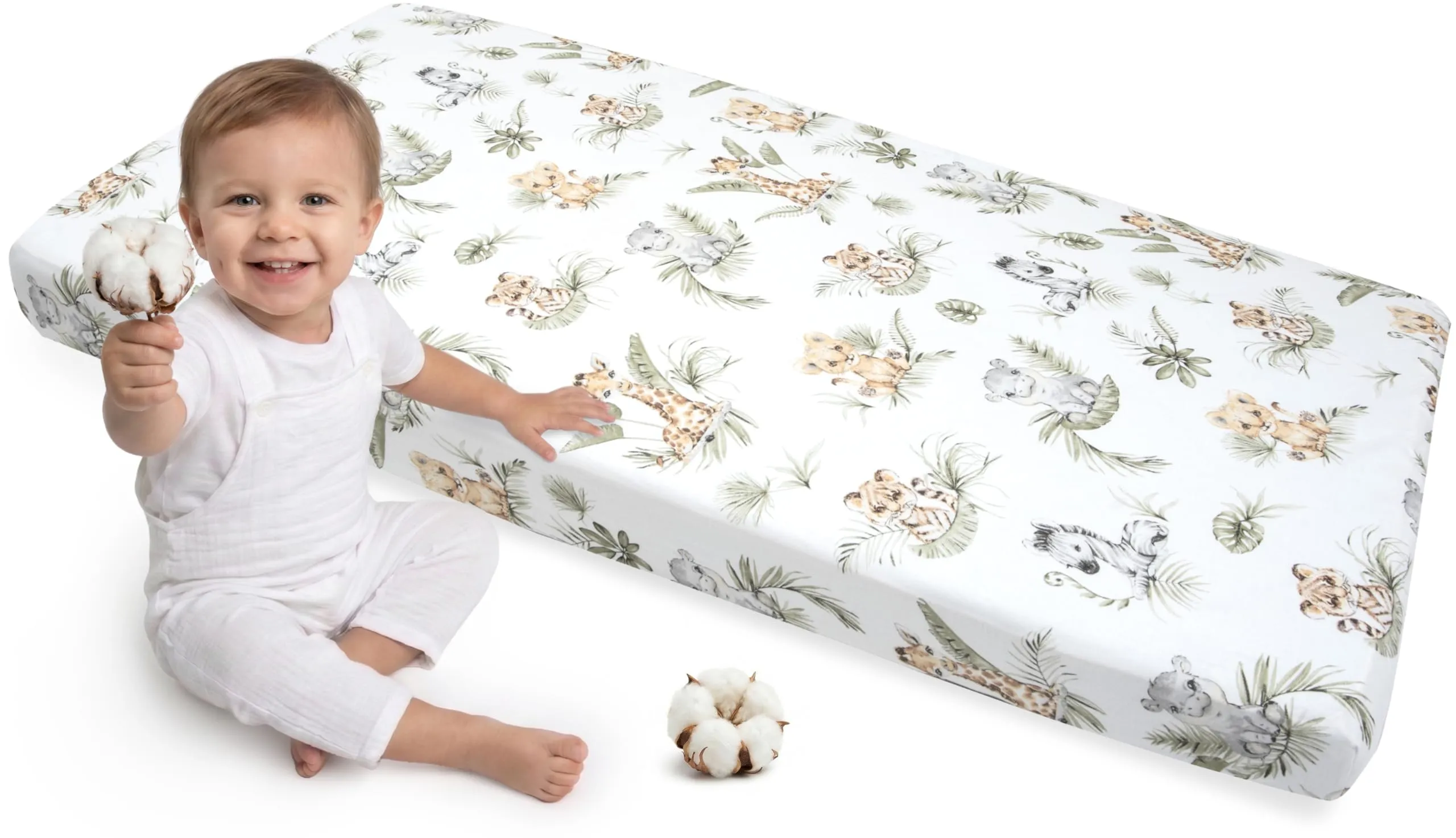 Medi Partners Lenzuola Lettino Neonato 70x140-100% Cotone Lenzuolo con Angoli Culla Coprimaterasso fitted Materassino Sheet Letto Bambino Lenzuolino (Safari)