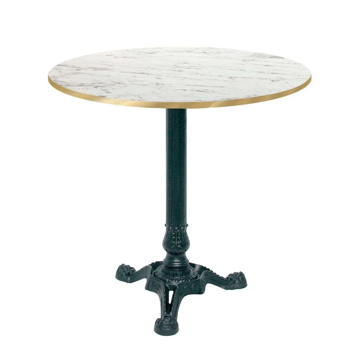 RestooTab Tavolo Bistrot rotondo - bordi color ottone; 70x70x75x70 cm (LxLxHxØ); bianco/marmorizzato/ottone; struttura nero; rotonda