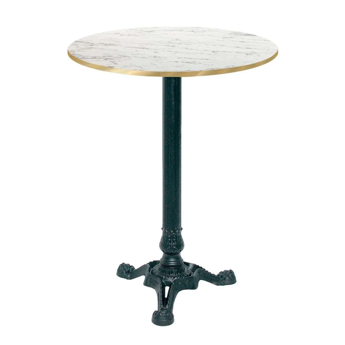 RestooTab Tavolo alto Bistrot rotondo - laminato legno; 60x60x113x60 cm (LxLxHxØ); bianco/marmorizzato/ottone; struttura nero; rotonda