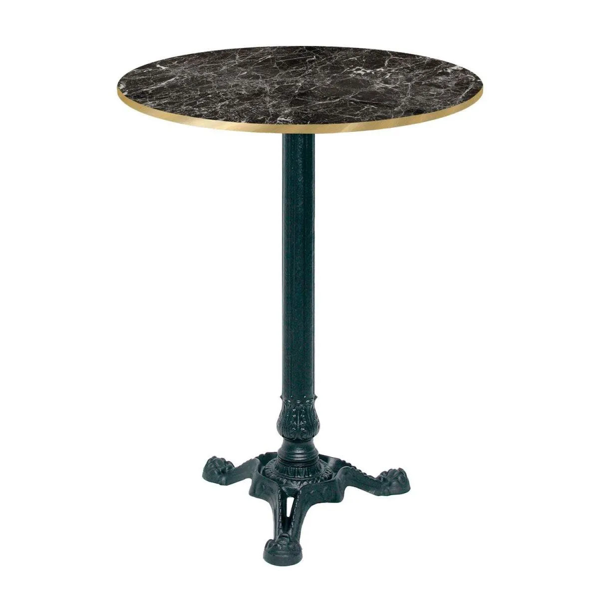 RestooTab Tavolo alto Bistrot rotondo - laminato legno; 60x60x113x60 cm (LxLxHxØ); nero/marmorizzato/ottone; struttura nero; rotonda