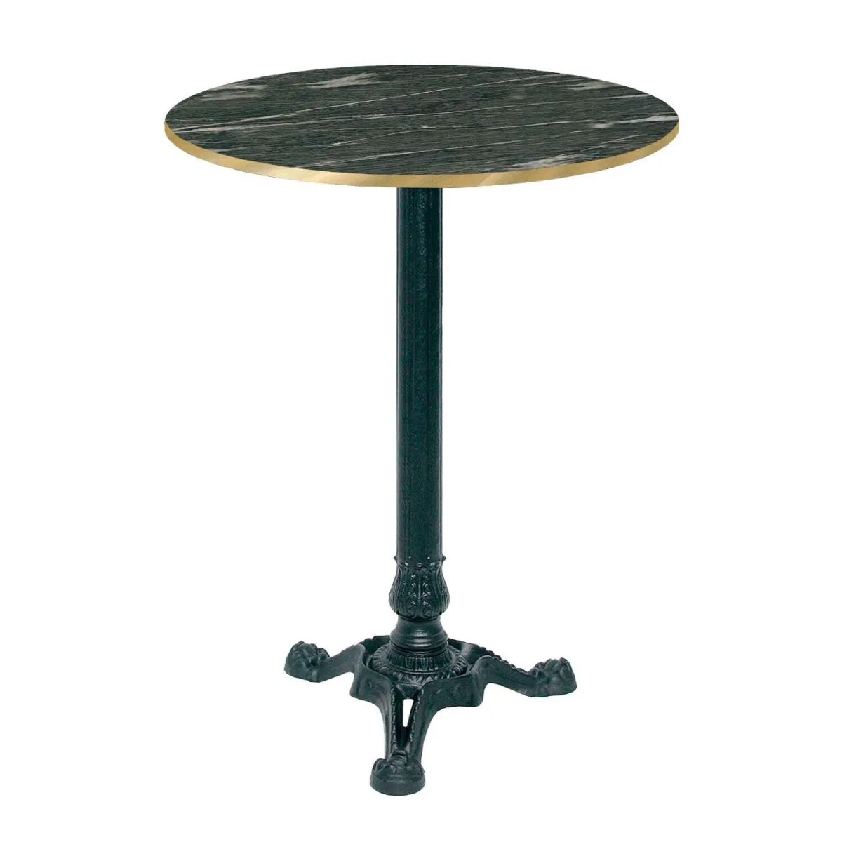 RestooTab Tavolo alto Bistrot rotondo - laminato legno; 60x60x113x60 cm (LxLxHxØ); grigio scuro/marmorizzato/ottone; struttura nero; rotonda