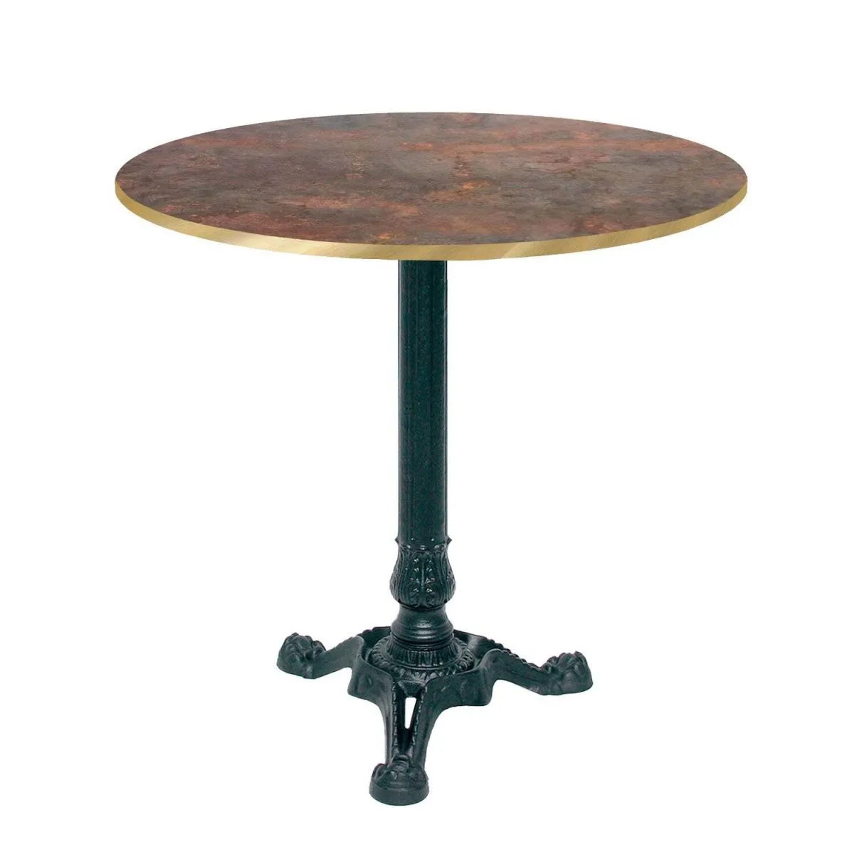 RestooTab Tavolo Bistrot rotondo - bordi color ottone; 70x70x75x70 cm (LxLxHxØ); metallo arrugginito/ottone; struttura nero; rotonda