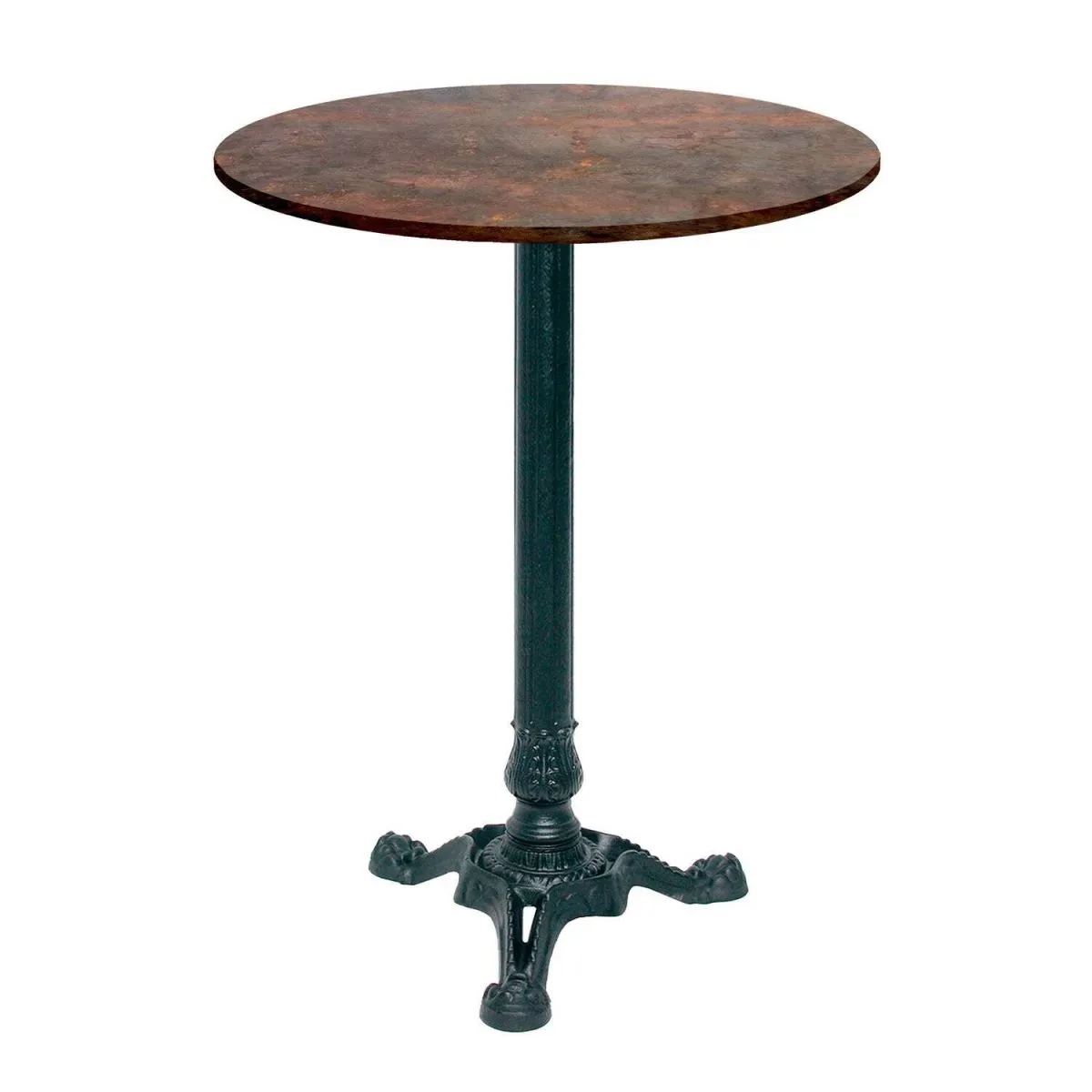 RestooTab Tavolo alto Bistrot rotondo - laminato pietra & legno; 60x60x113x60 cm (LxLxHxØ); metallo arrugginito; struttura nero; rotonda