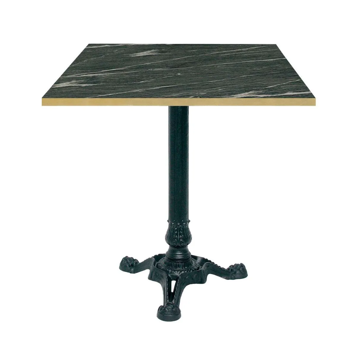 RestooTab Tavolo Bistrot quadrato - bordi color ottone; 70x70x75 cm (LxLxH); grigio scuro/marmorizzato/ottone; struttura nero; quadrata