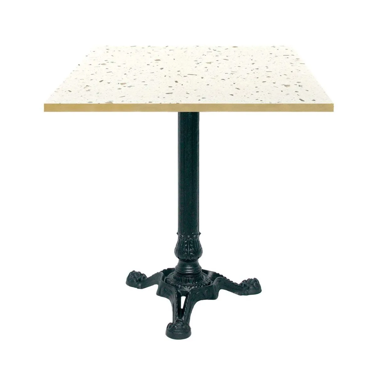 RestooTab Tavolo Bistrot quadrato - bordi color ottone; 70x70x75 cm (LxLxH); bianco/terazzo/ottone; struttura nero; quadrata