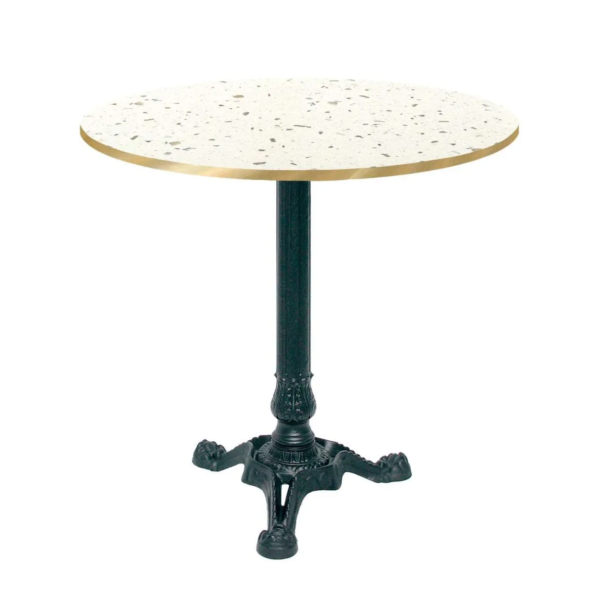 RestooTab Tavolo Bistrot rotondo - bordi color ottone; 70x70x75x70 cm (LxLxHxØ); bianco/terazzo/ottone; struttura nero; rotonda