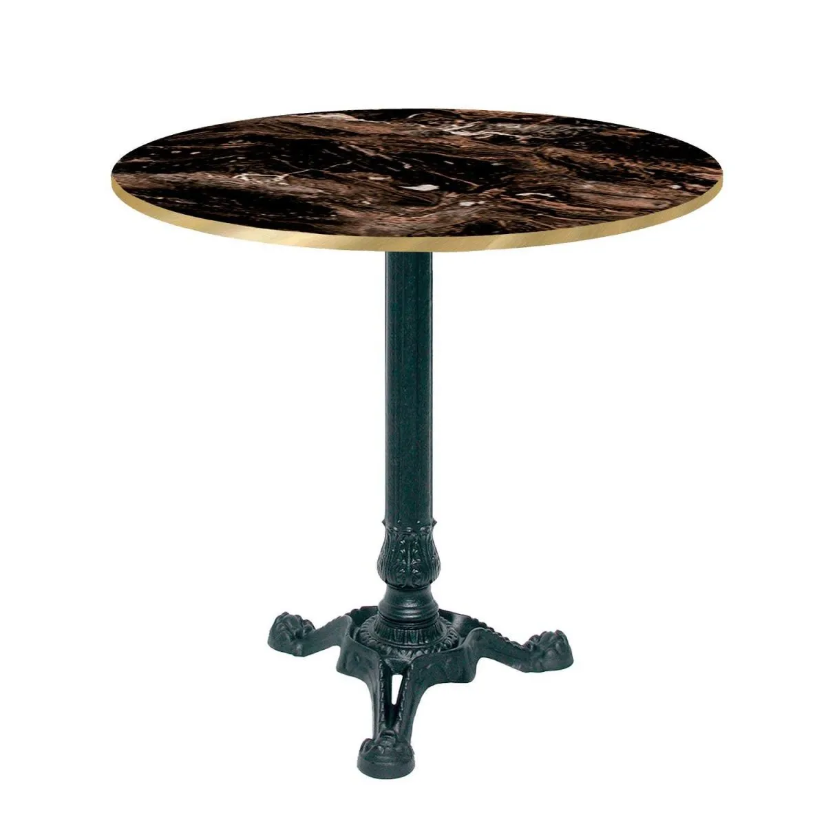 RestooTab Tavolo Bistrot rotondo - bordi color ottone; 70x70x75x70 cm (LxLxHxØ); nero/moka/ottone; struttura nero; rotonda