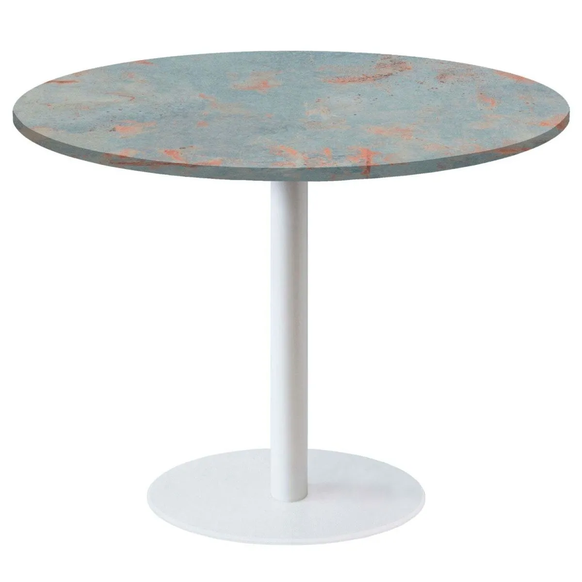 RestooTab Tavolo Rome XL rotondo base bianco - laminato pietra; 120x120x75x120 cm (LxLxHxØ); metallo arrugginito/grigio; struttura nero; rotonda