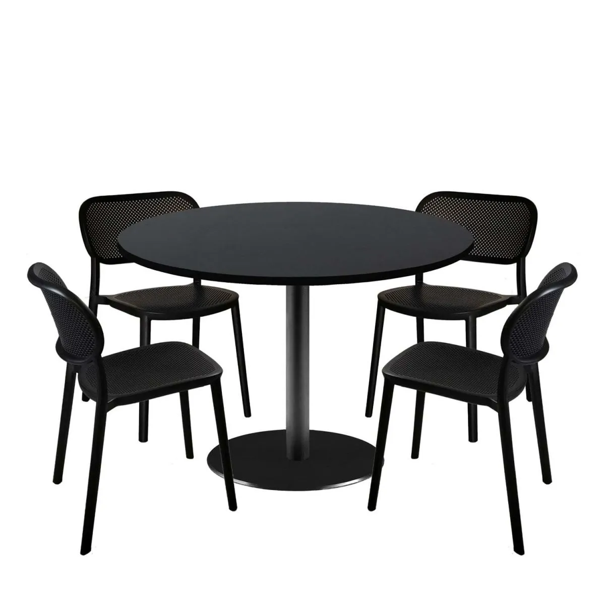 RestooTab Set tavolo Rome XL rotondo con 4 sedie - laminato tinta unita; 120x120x75x120 cm (LxLxHxØ); nero; struttura nero; rotonda