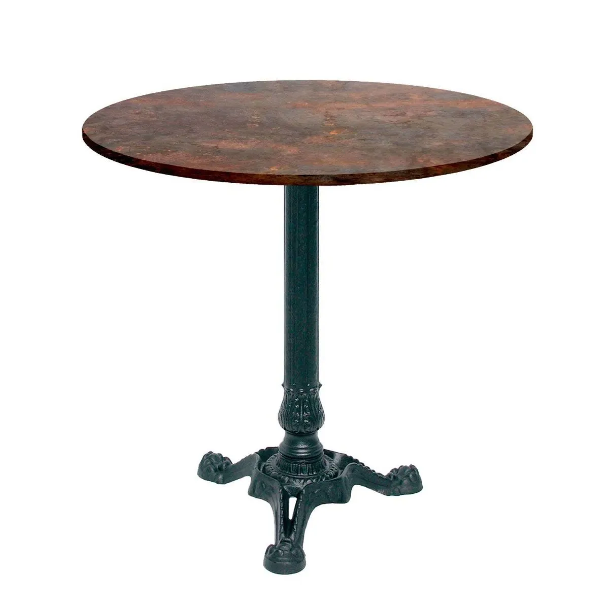 RestooTab Tavolo Bistrot rotondo - laminato pietra & legno; 70x70x75x70 cm (LxLxHxØ); metallo arrugginito; struttura nero; rotonda