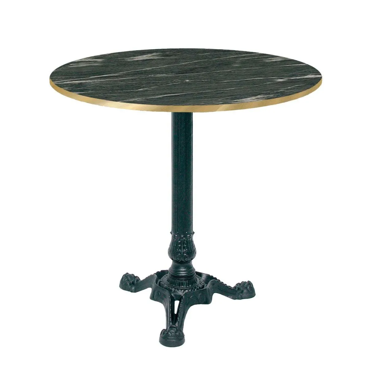 RestooTab Tavolo Bistrot rotondo - bordi color ottone; 70x70x75x70 cm (LxLxHxØ); grigio scuro/marmorizzato/ottone; struttura nero; rotonda