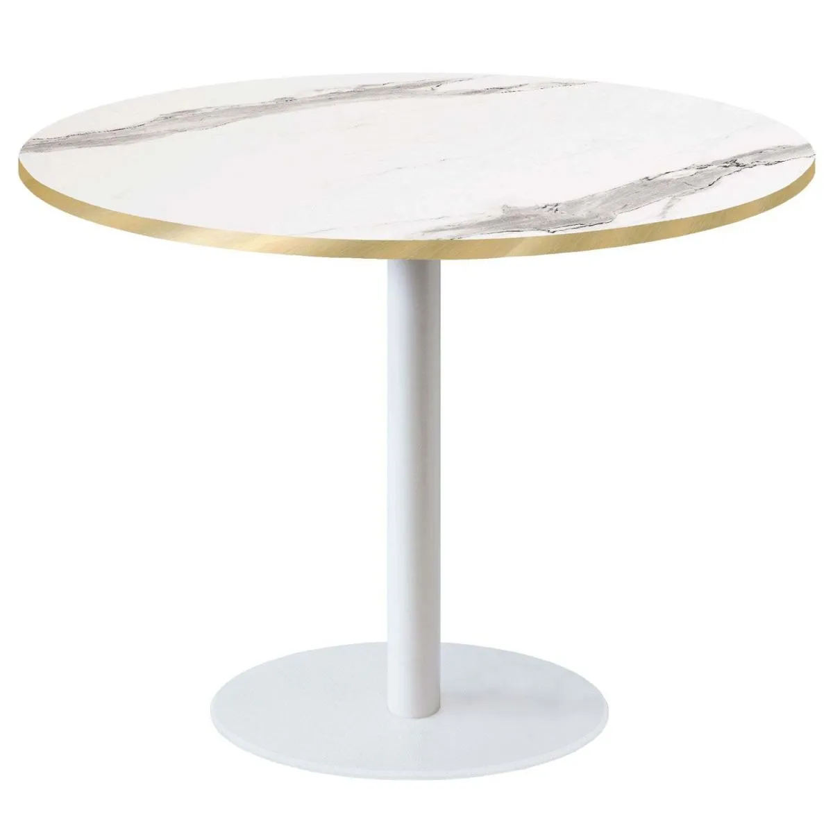 RestooTab Tavolo Rome XL rotondo base bianco - laminato pietra; 120x120x75x120 cm (LxLxHxØ); bianco/grigio/ottone; struttura nero; rotonda