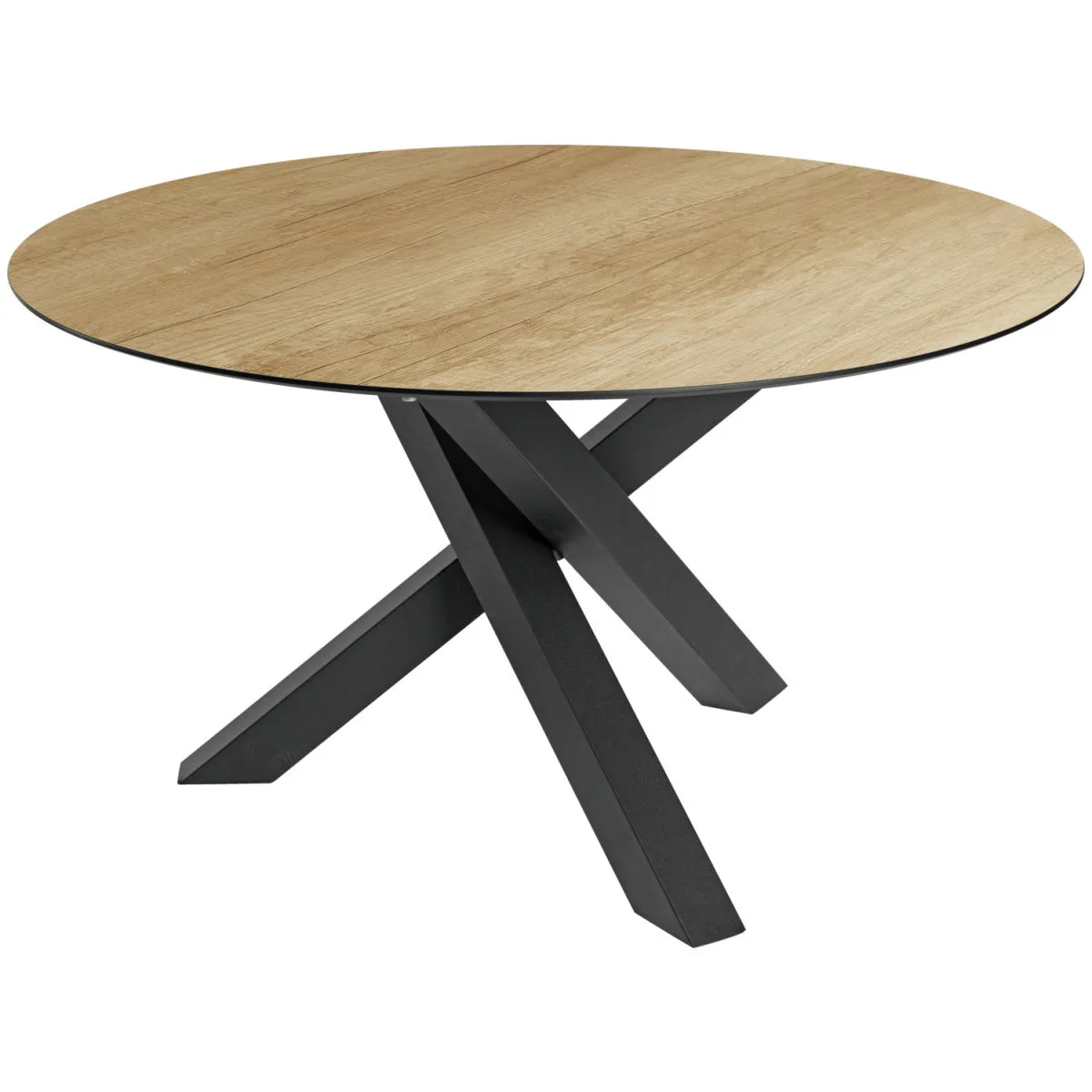 VEGA Tavolo da esterno Gwin base spider; 130x72 cm (ØxH); Piano tavolo quercia/naturale, struttura nero; rotonda