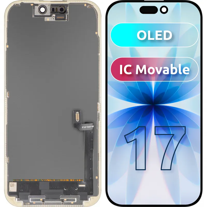 Display con Touchscreen MP compatibile con Apple iPhone 17, con Cornice, Versione OLED FHD IC Movable, Nero