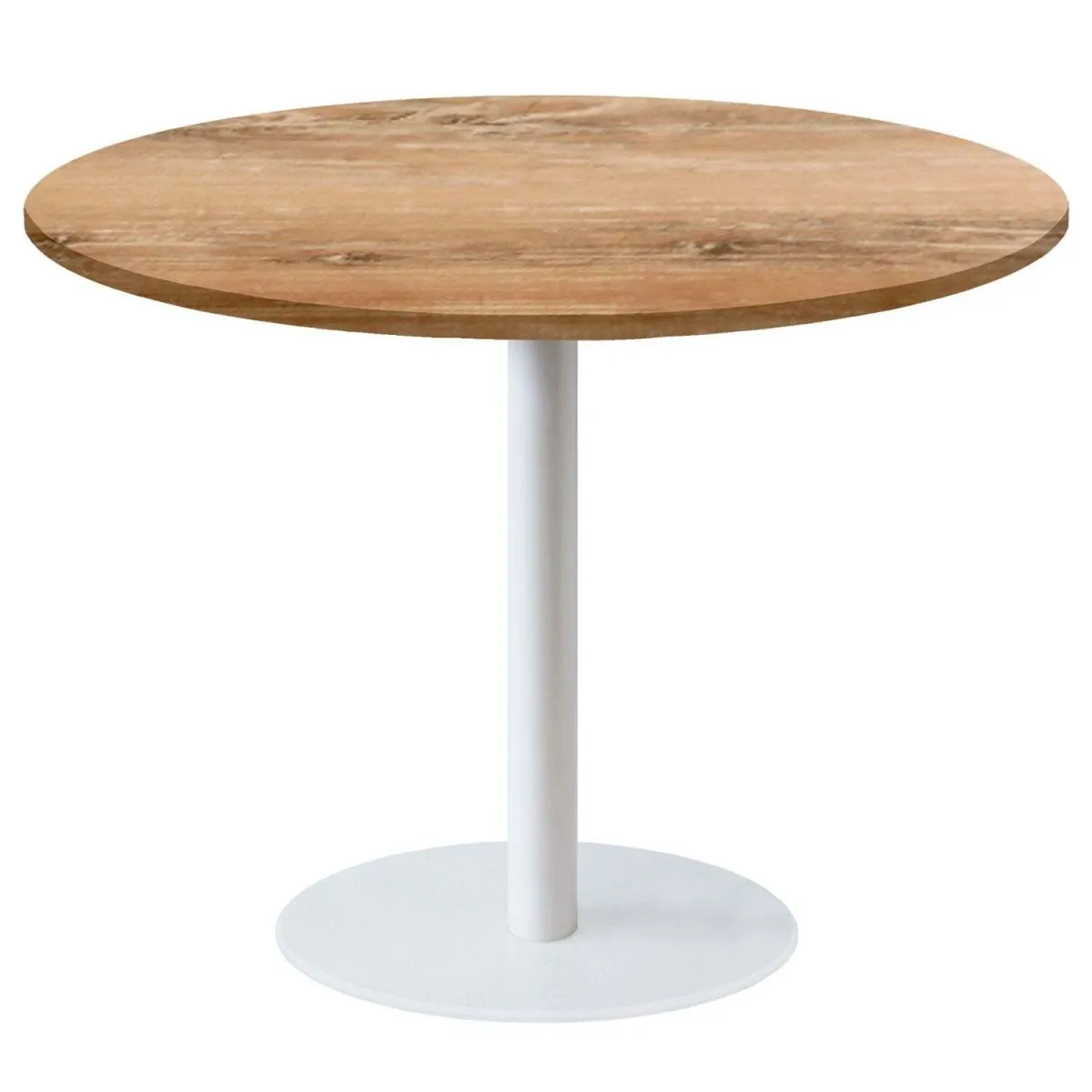 RestooTab Tavolo Rome XL rotondo base bianco - laminato legno; 120x120x75x120 cm (LxLxHxØ); quercia antica; struttura nero; rotonda