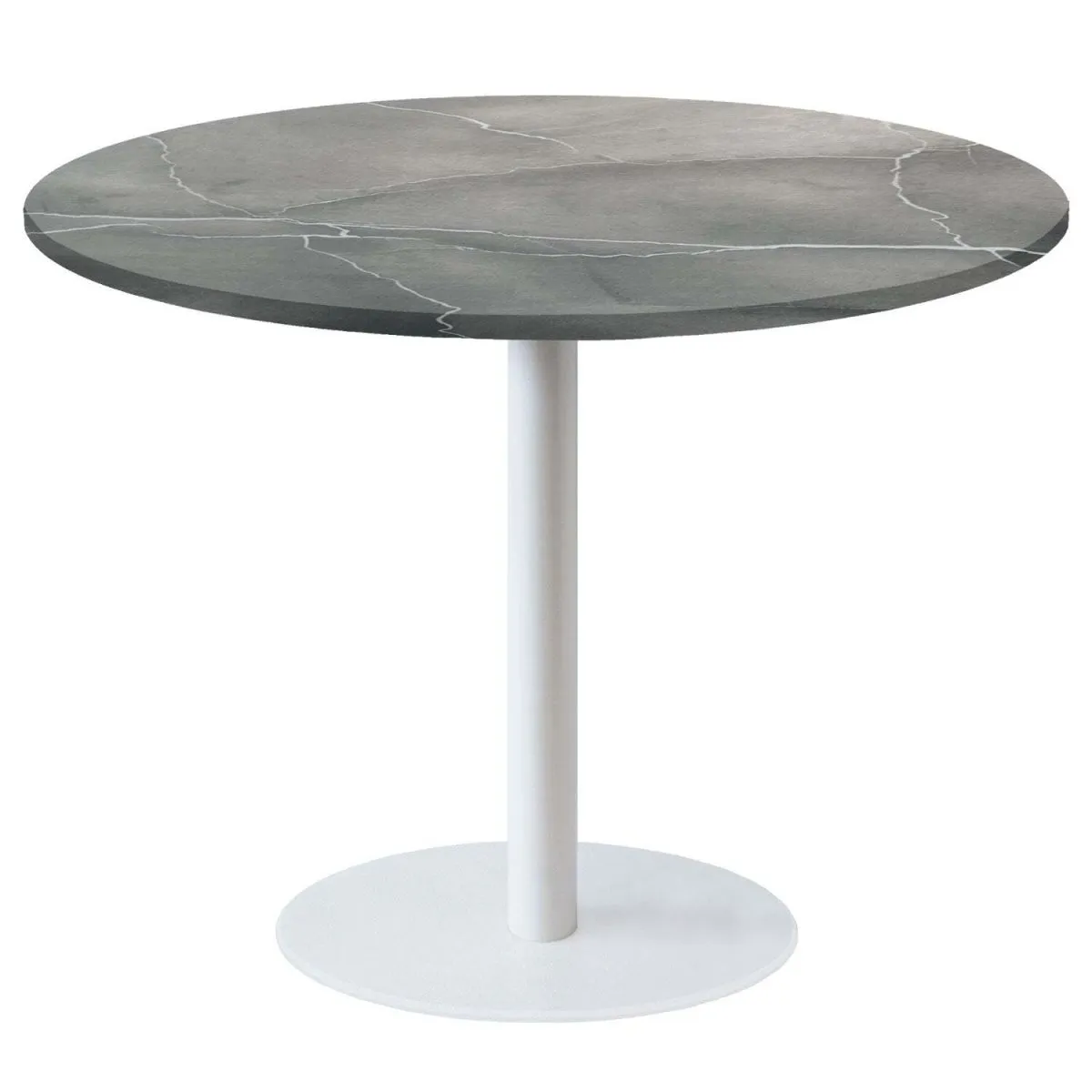 RestooTab Tavolo Rome XL rotondo base bianco - laminato pietra; 120x120x75x120 cm (LxLxHxØ); grigio/blu/marmorizzato; struttura nero; rotonda