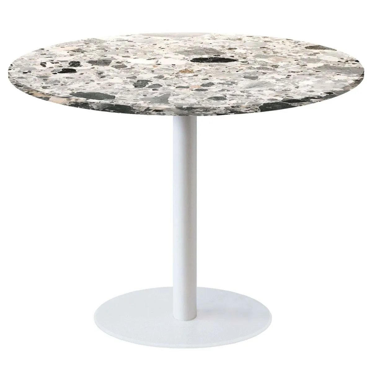 RestooTab Tavolo Rome XL rotondo base bianco - laminato pietra; 120x120x75x120 cm (LxLxHxØ); grigio/terazzo; struttura nero; rotonda