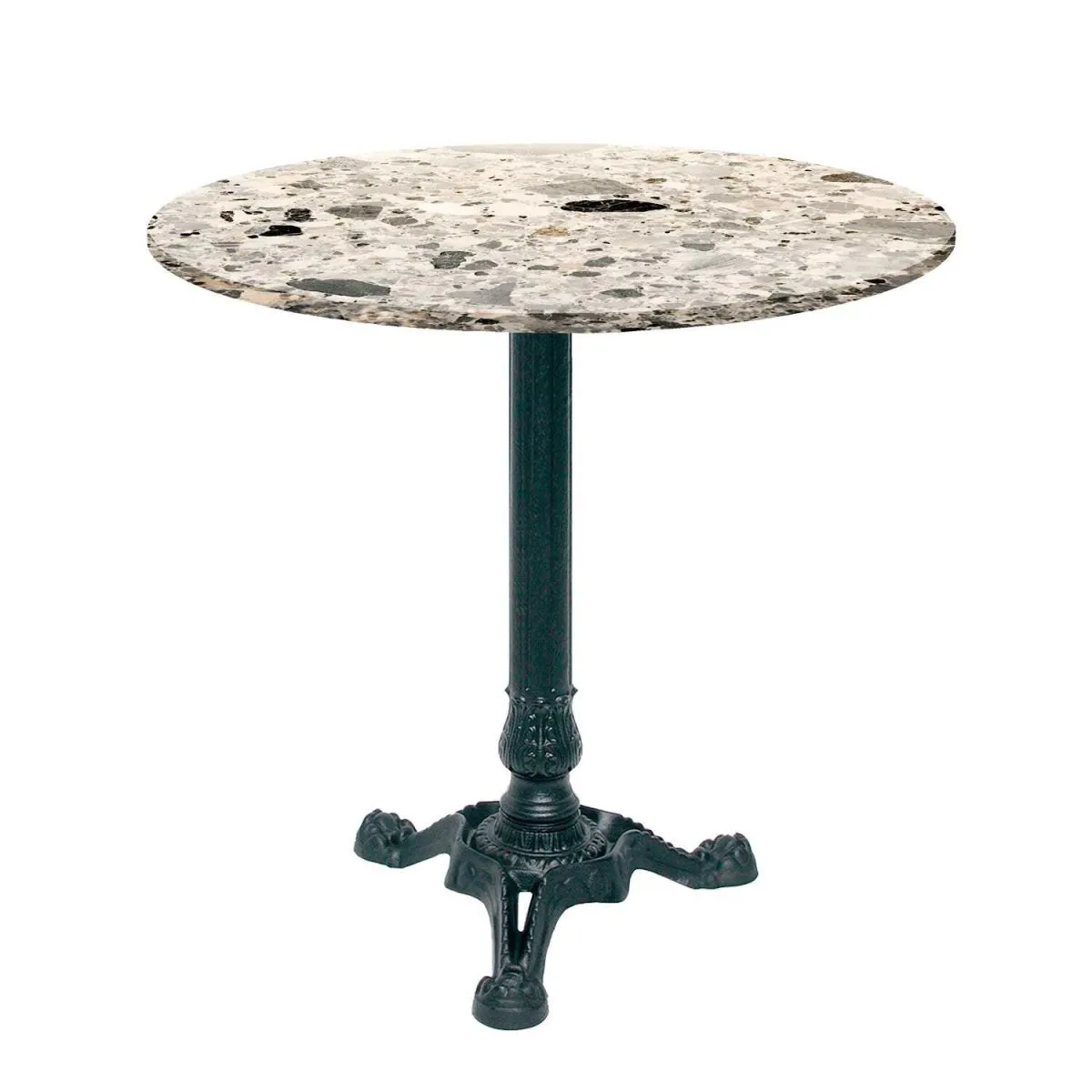 RestooTab Tavolo Bistrot rotondo - laminato pietra & legno; 70x70x75x70 cm (LxLxHxØ); grigio/terazzo; struttura nero; rotonda
