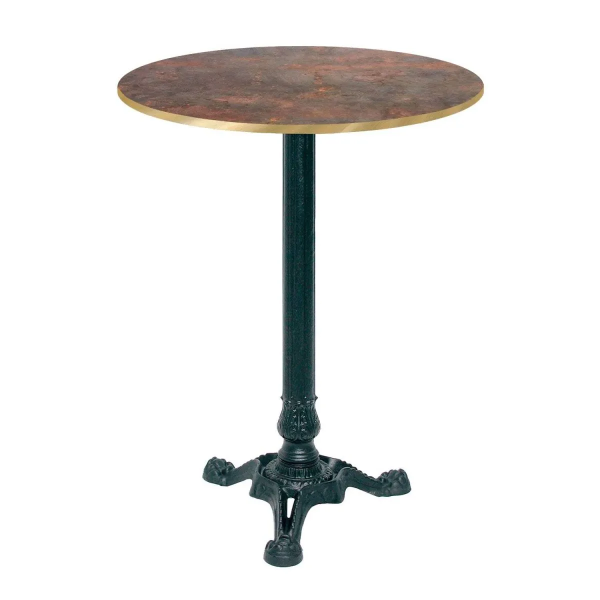 RestooTab Tavolo alto Bistrot rotondo - laminato legno; 60x60x113x60 cm (LxLxHxØ); metallo arrugginito/ottone; struttura nero; rotonda