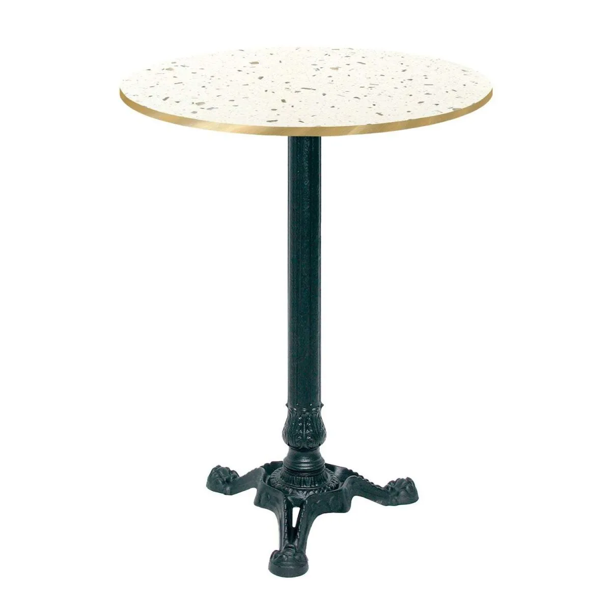 RestooTab Tavolo alto Bistrot rotondo - laminato legno; 60x60x113x60 cm (LxLxHxØ); bianco/terazzo/ottone; struttura nero; rotonda