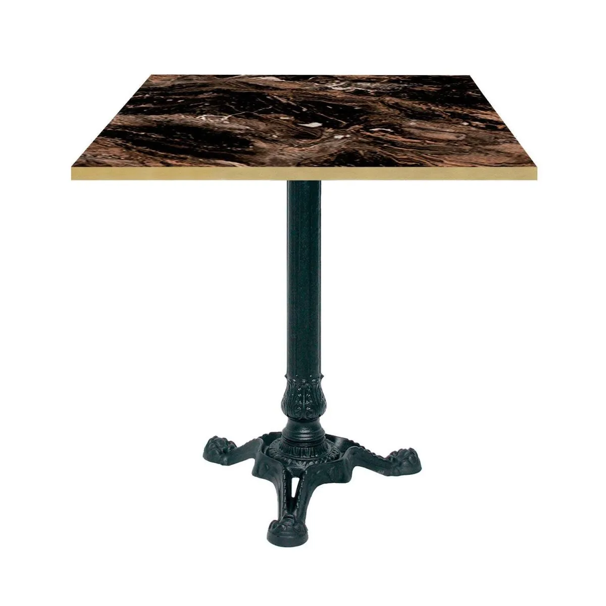 RestooTab Tavolo Bistrot quadrato - bordi color ottone; 70x70x75 cm (LxLxH); nero/moka/ottone; struttura nero; quadrata
