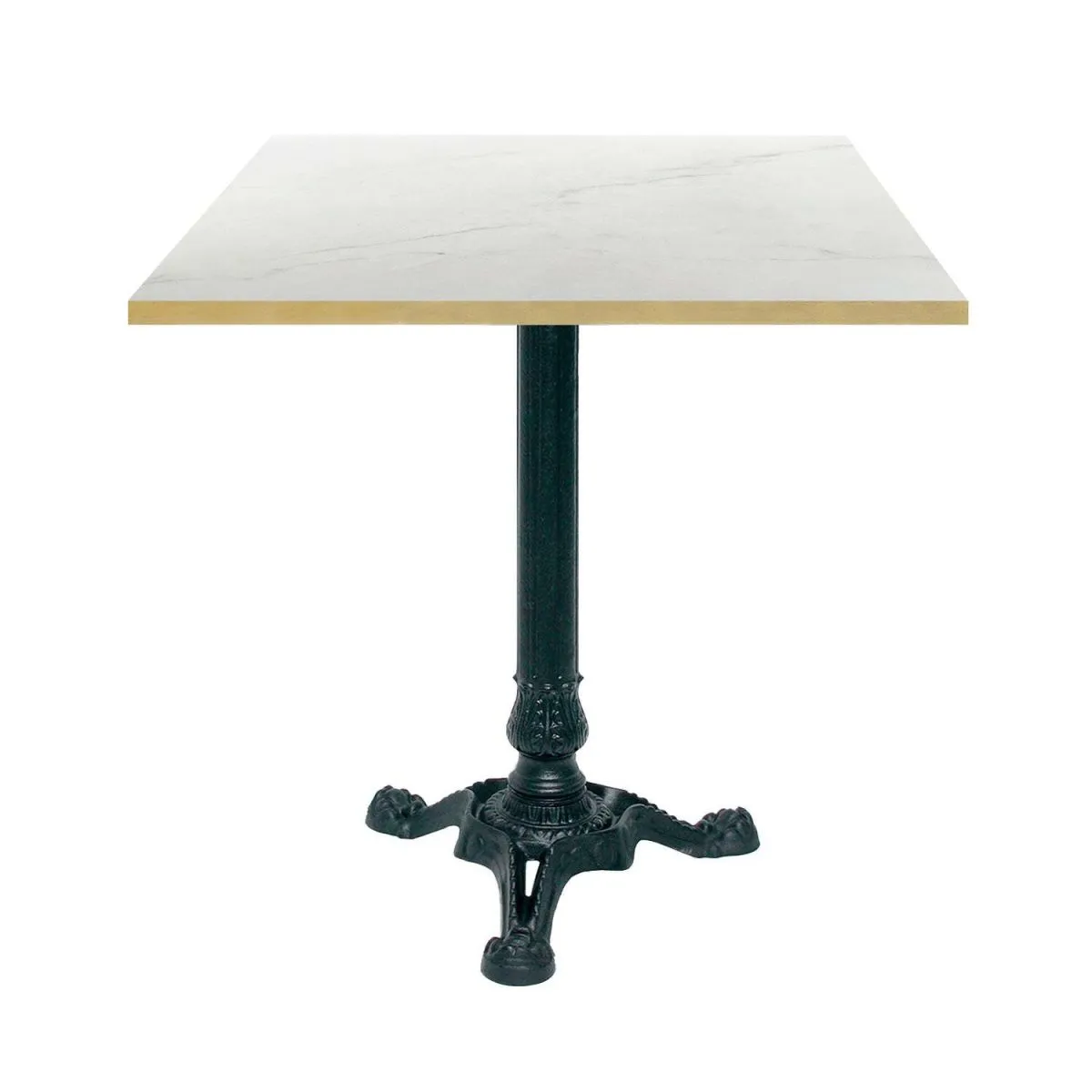 RestooTab Tavolo Bistrot quadrato - bordi color ottone; 70x70x75 cm (LxLxH); bianco/beige/ottone; struttura nero; quadrata