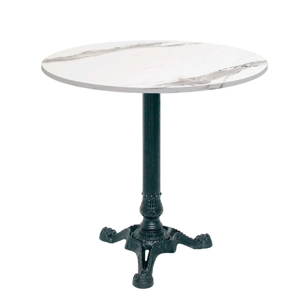 RestooTab Tavolo Bistrot rotondo - laminato pietra & legno; 70x70x75x70 cm (LxLxHxØ); bianco/grigio/marmorizzato; struttura nero; rotonda