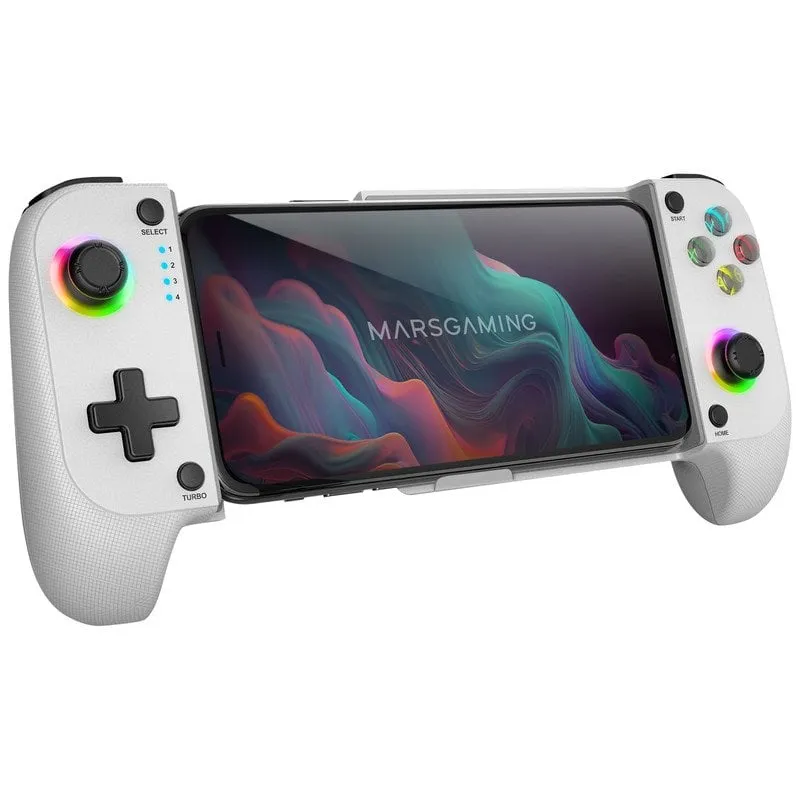 Mars Gaming Mgpx Gamepad Bluetooth 5.0 Rgb Neon Dual Vibration Funzione Turbo Android Ios Bianco