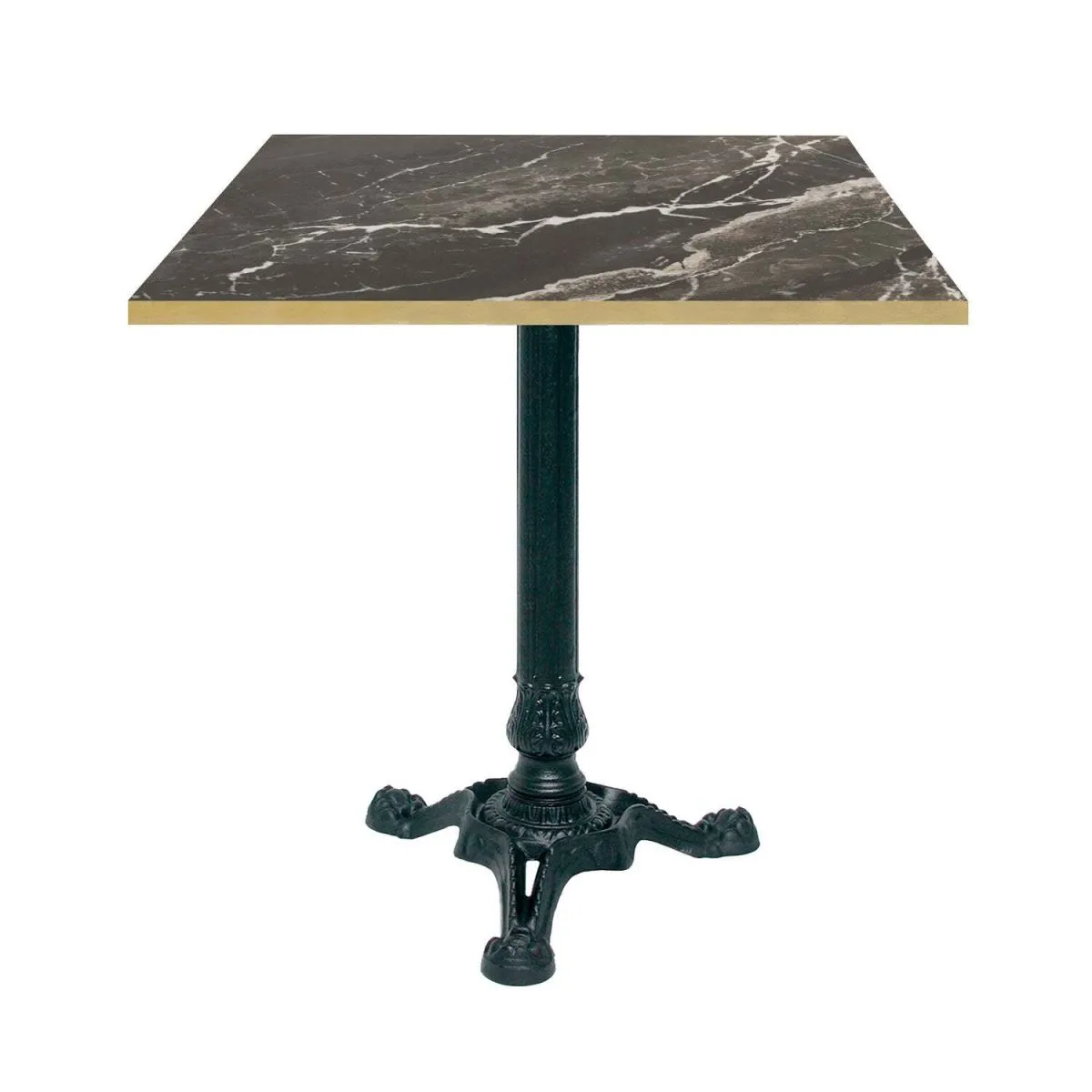 RestooTab Tavolo Bistrot quadrato - bordi color ottone; 70x70x75 cm (LxLxH); nero/marrone/ottone; struttura nero; quadrata