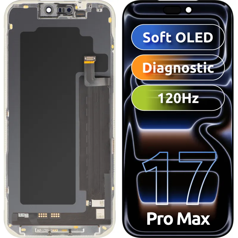 Display con Touchscreen MP compatibile con Apple iPhone 17 Pro Max, con Cornice, Versione Software OLED FHD 120Hz Diagnostic, Nero