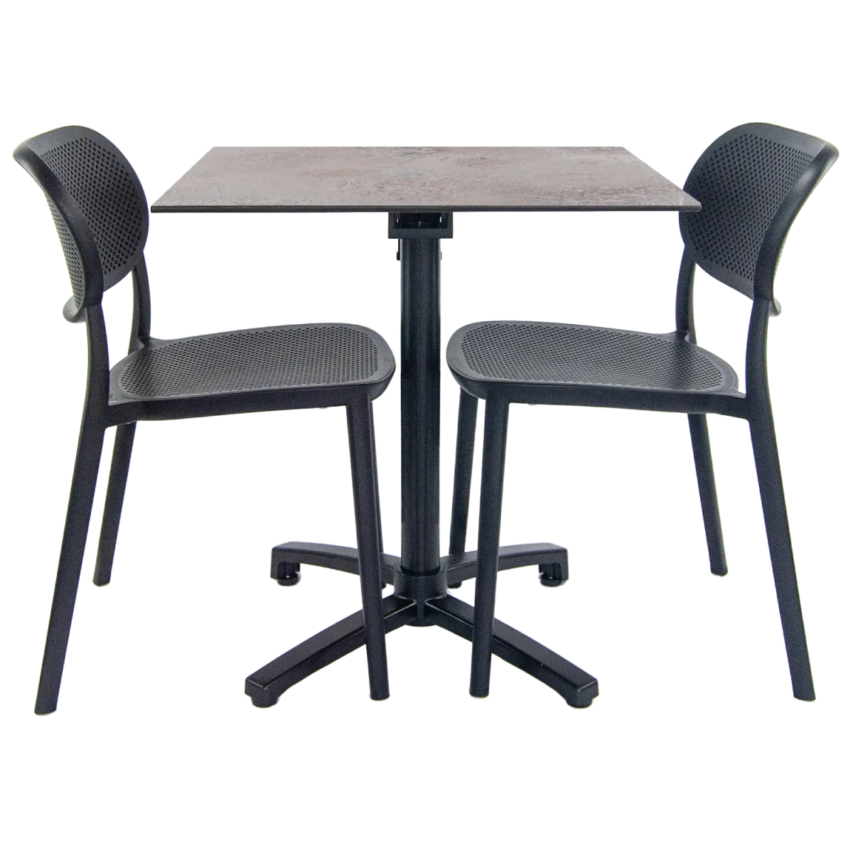 RestooTab Set da terrazza Tavolo pieghevole Diabolo con 2 sedie; 70x70x73 cm (LxLxH); Piano tavolo grigio chiaro, struttura nero; quadrata
