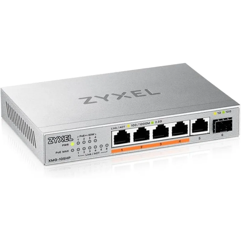 Zyxel XMG-105HP Non gestito 2.5G Ethernet (100/1000/2500) Supporto Power over Ethernet (PoE) Argento
