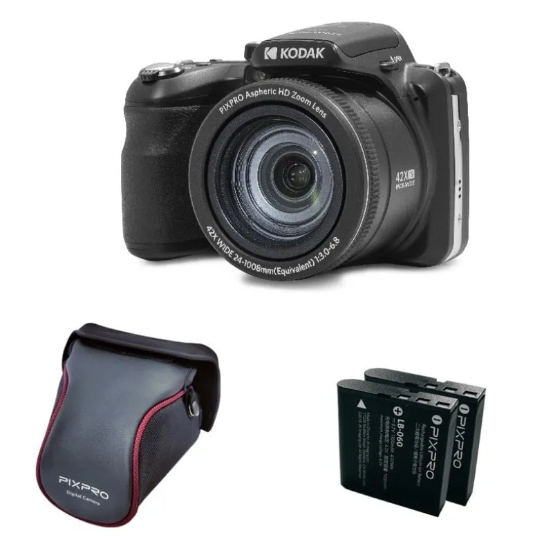 Kodak Pack Pixpro Astro Zoom AZ426 Fotocamera Bridge Zoom 42X Grandangolo 24mm 20MP + 2 Batterie + Custodia
