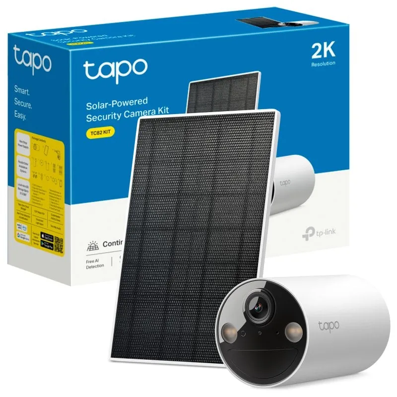 Videocamere di sorveglianza TAPO by TP-LINK TC82 2K Visione Notturna Interna ed Esterna Rilevamento IA Audio Bidirezionale Pannello Solare